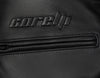 CHALLENGER BLACK MOTORCYCLE LEATHER JACKET, ce protectors, protected, cowhide leather, biker jacket, inner lining, pockets, close-up photo