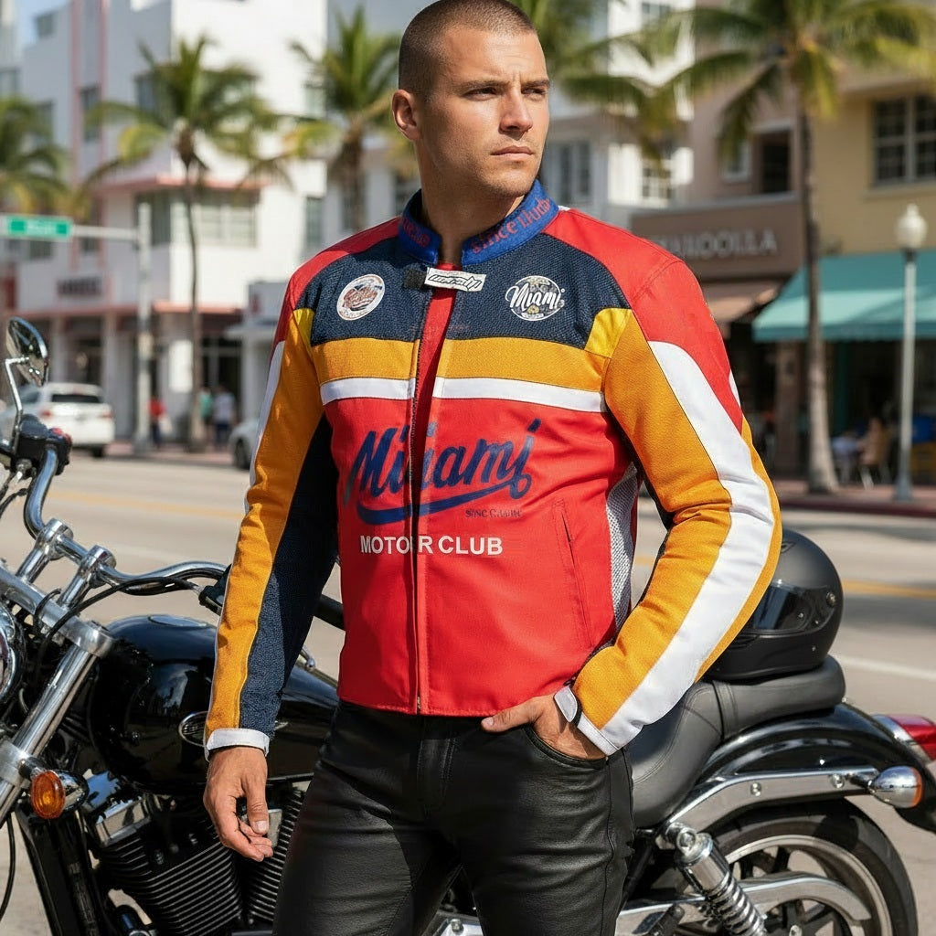 Miami Motor Club Red Fully-Protected Biker Jacket – Corelli MG