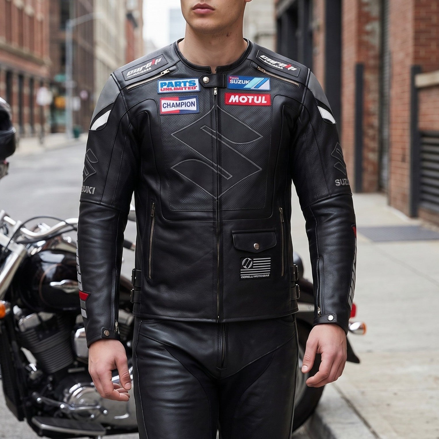 Suzuki Platinum Black Motorcycle Racing Leather Jacket – Corelli MG