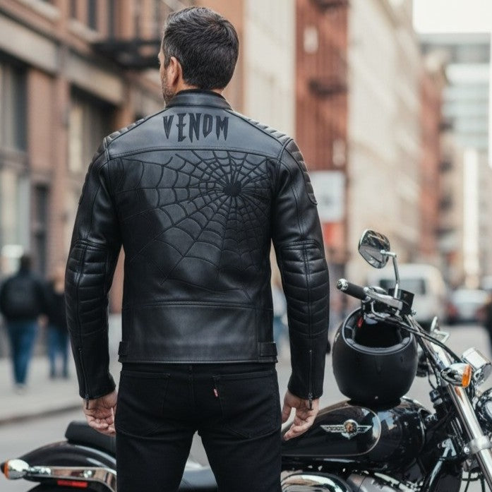 Venom Black Motorcycle Leather Jacket – Corelli MG