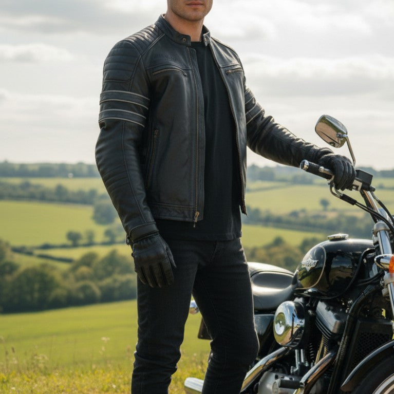 Fortuna Black Motorcycle Leather Jacket – Corelli MG