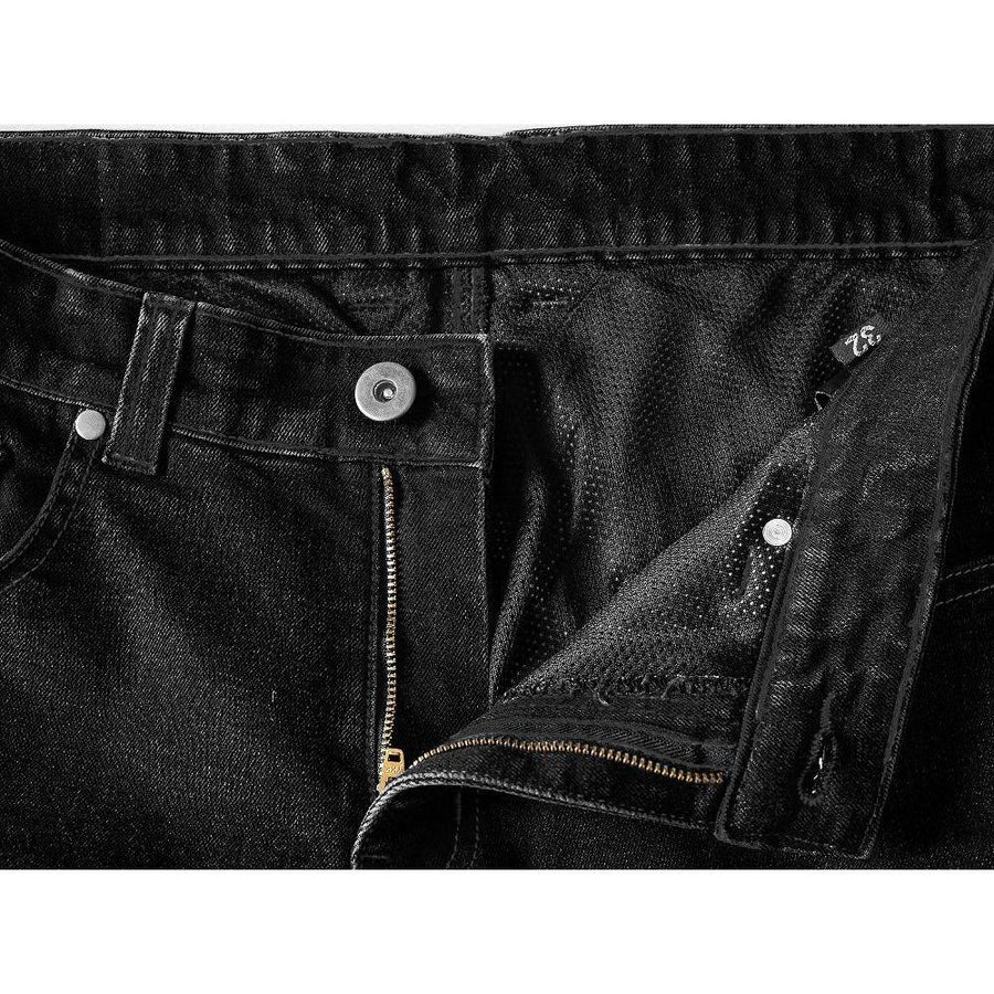 Corelli MG City rider men's protected motorcycle black kevlar jeans, removable CE protectors, cordura, close-up photo