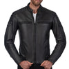 CHALLENGER BLACK MOTORCYCLE LEATHER JACKET, ce protectors, protected, cowhide leather, biker jacket, inner lining, pockets, front photo