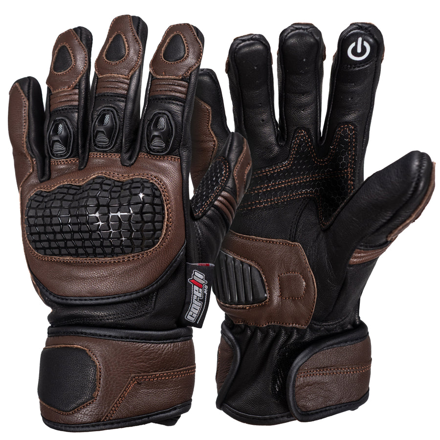 Kansas Brown Motorcycle Leather Gloves