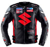 Suzuki black and red motorcycle racing leather jacket (without a hump) (collectible), removable CE protectors, removable inner lining, genuine cowhide leather, YKK zippers, pockets, close-up photo