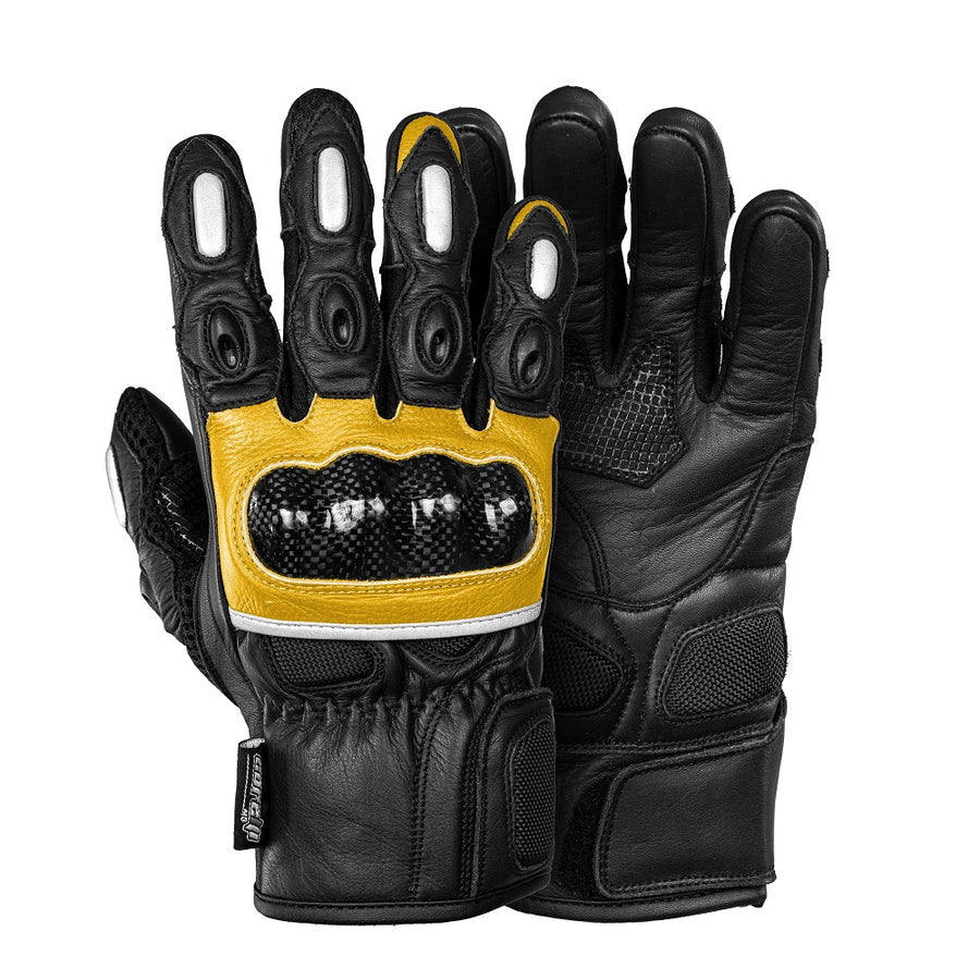 Raven Carbon Racer Yellow Motorcycle Leather Gloves