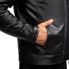METROPOLIS BIKER LEATHER JACKET WITH ORANGE STRIPES, ce protected, protectors, cowhide leather, close-up photo