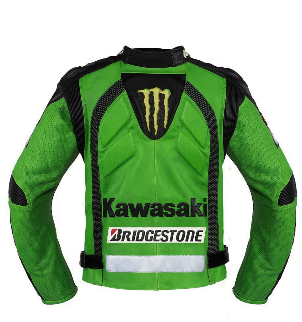 Overstock item! Green Motorcycle Racing Leather Jacket (without a hump