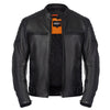 CHALLENGER BLACK MOTORCYCLE LEATHER JACKET, ce protectors, protected, cowhide leather, biker jacket, inner lining, pockets, front photo