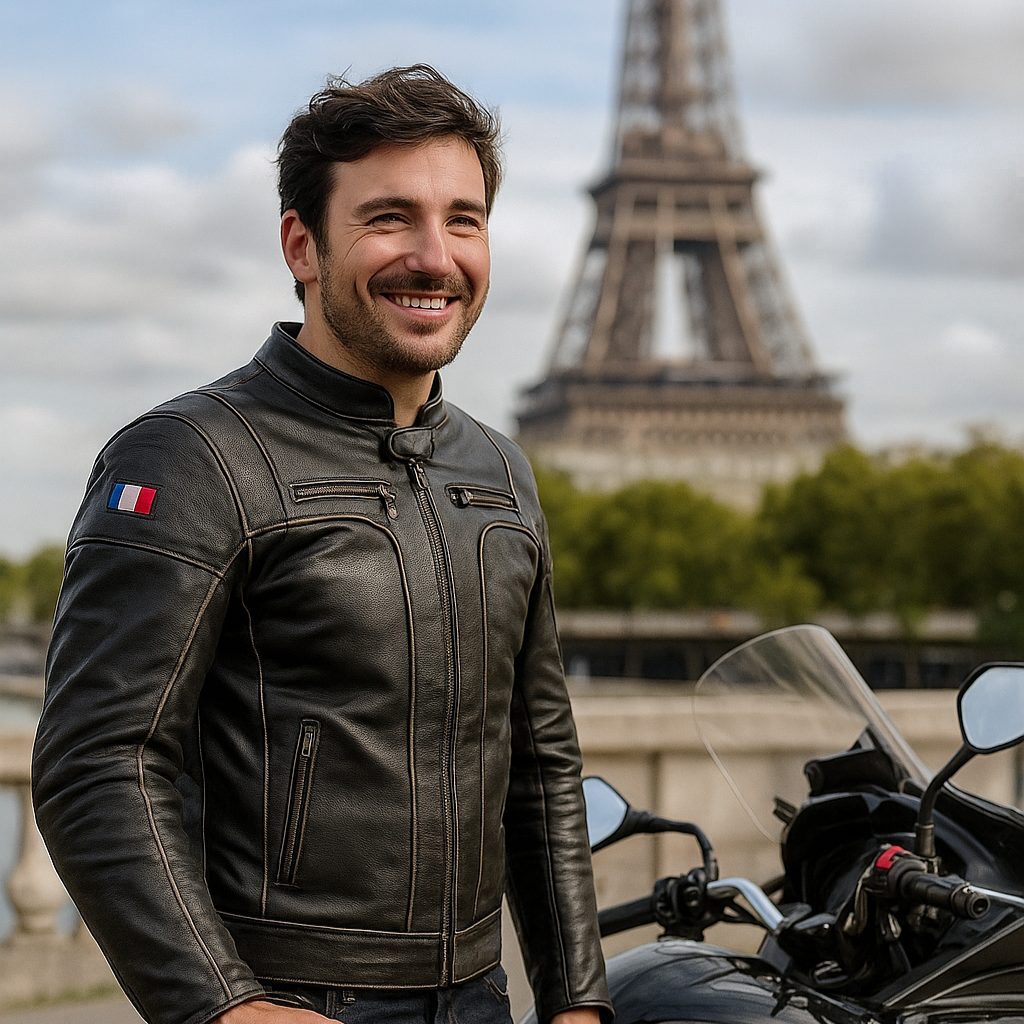 Vive La France Retro Brown Motorcycle Leather Jacket