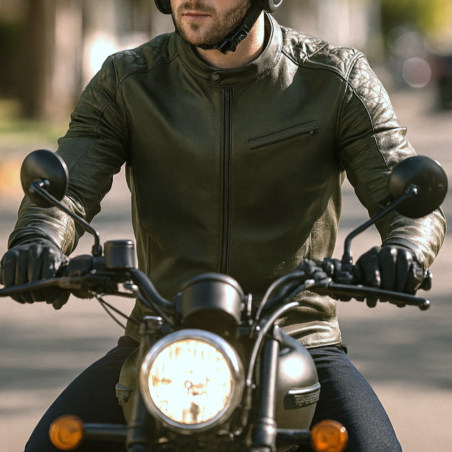 Dublin Olive Green Motorcycle Leather Jacket