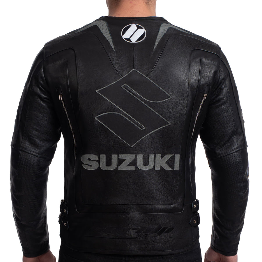 Suzuki Platinum Black Motorcycle Racing Leather Jacket