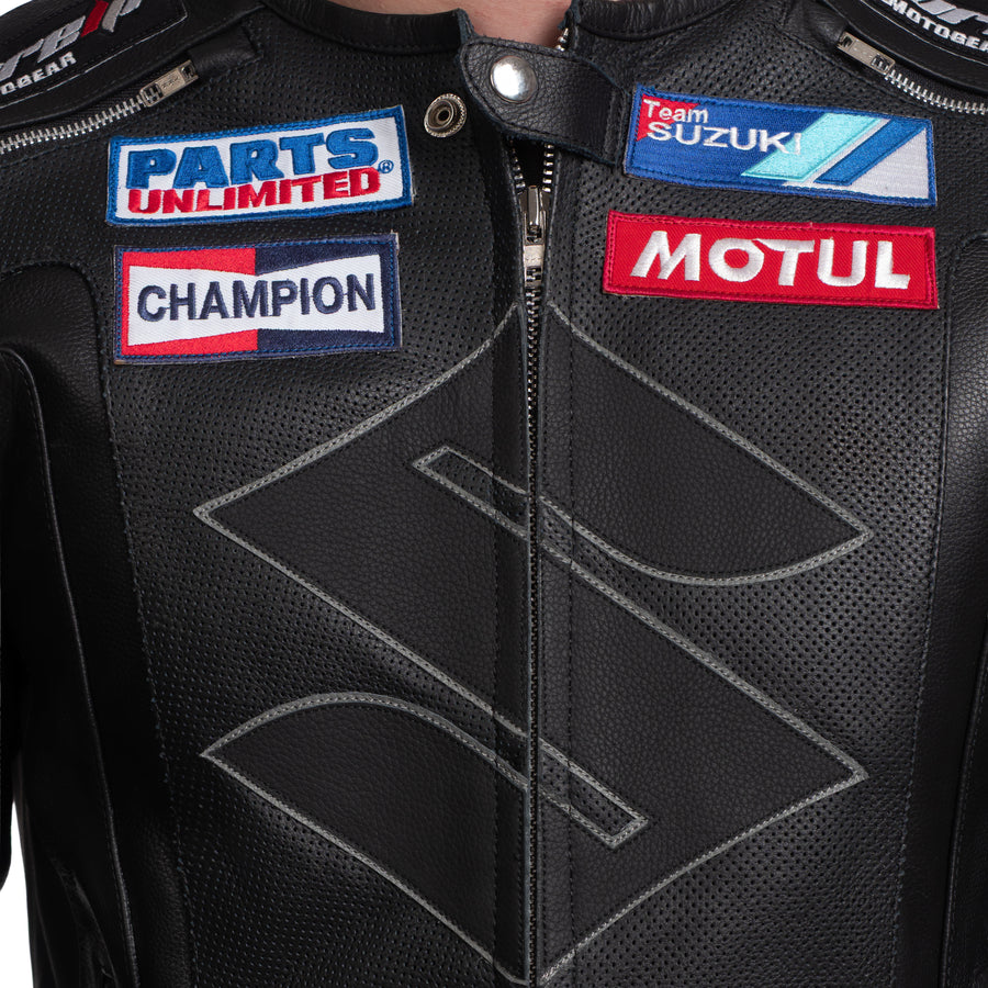 Suzuki Platinum Black Motorcycle Racing Leather Jacket