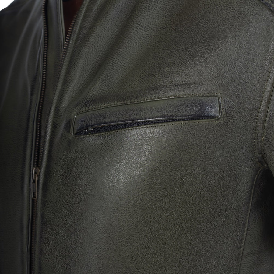 Dublin Olive Green Motorcycle Leather Jacket