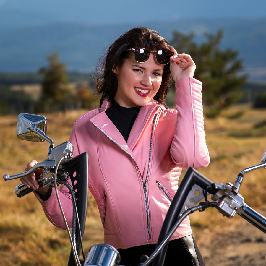 Rosetta Pink Women's Motorcycle Leather Jacket
