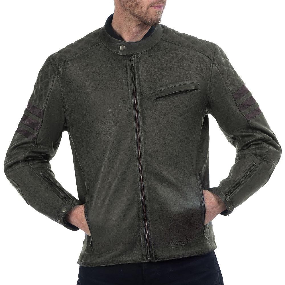 Dublin Olive Green Motorcycle Leather Jacket