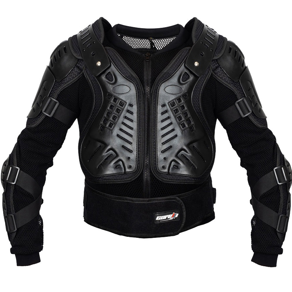 corelli mg SPARTACUS BLACK MOTORCYCLE ARMORED VEST, CE protectors, vest, pants, knee protectors, mesh, Velcro, front photo