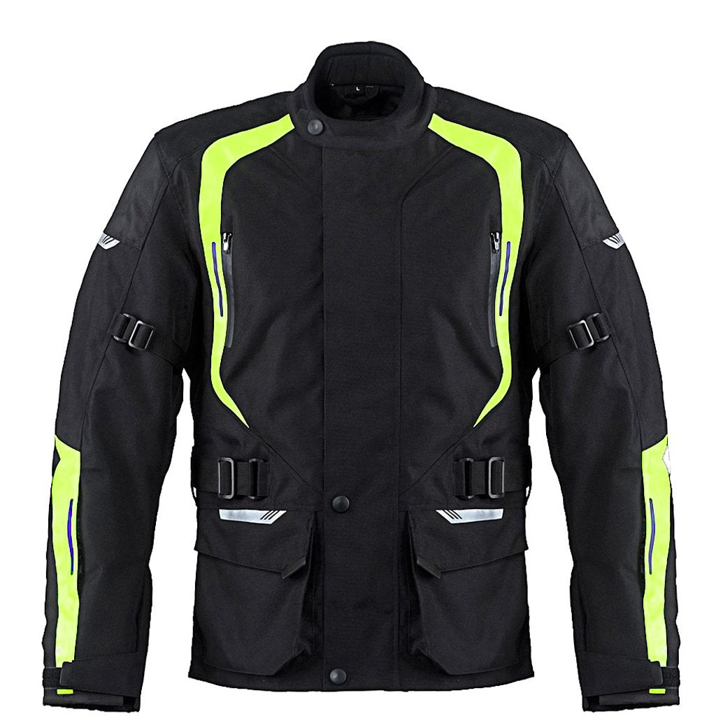 Corelli MG State Touring black motorcycle textile jacket, mesh, cordura racing, YKK zippers, removable CE protectors, removable inner lining, pockets, waterproof, windproof, front photo