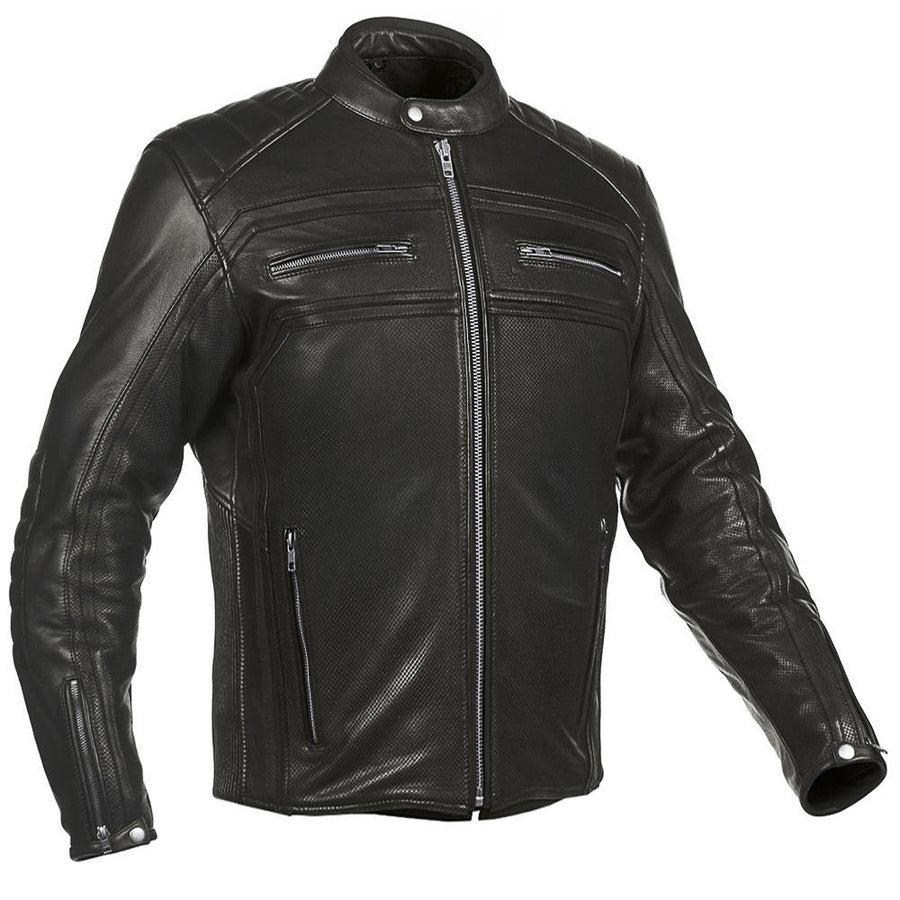VANGUARD LUXE BROWN MOTORCYCLE LEATHER JACKET, genuine cowhide leather, removable CE protectors, removable inner lining, front photo