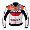 Honda Repsol orange, red, white, black motorcycle racing leather jacket (with a hump) (collectible), removable CE protectors, removable inner lining, genuine cowhide leather, YKK zippers, pockets, front photo