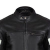 Corelli MG adrenaline black ivory motorcycle racing leather jacket, genuine cowhide leather, removable CE protectors, removable inner lining, pockets, YKK zippers, close-up photo