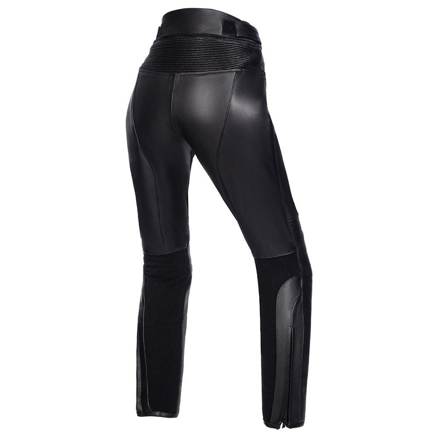 Corelli MG eclipse black women motorcycle leather pants, genuine cowhide leather, removable ce protectors, kevlar, cordura, YKK zippers, pockets, back photo