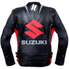 Suzuki black and red motorcycle racing leather jacket (without a hump) (collectible), removable CE protectors, removable inner lining, genuine cowhide leather, YKK zippers, pockets, back photo