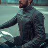 Corelli MG adventure brown retro motorcycle leather jacket, genuine buffalo leather, removable CE protectors, removable inner lining, lifestyle photo