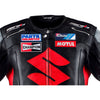 Suzuki black and red motorcycle racing leather jacket (without a hump) (collectible), removable CE protectors, removable inner lining, genuine cowhide leather, YKK zippers, pockets, close-up photo