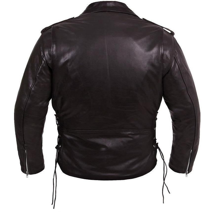 Corelli MG Terminator black motorcycle leather jacket, cowhide leather, cruiser, YKK zippers, removable CE protectors, removable inner lining, pockets, back photo