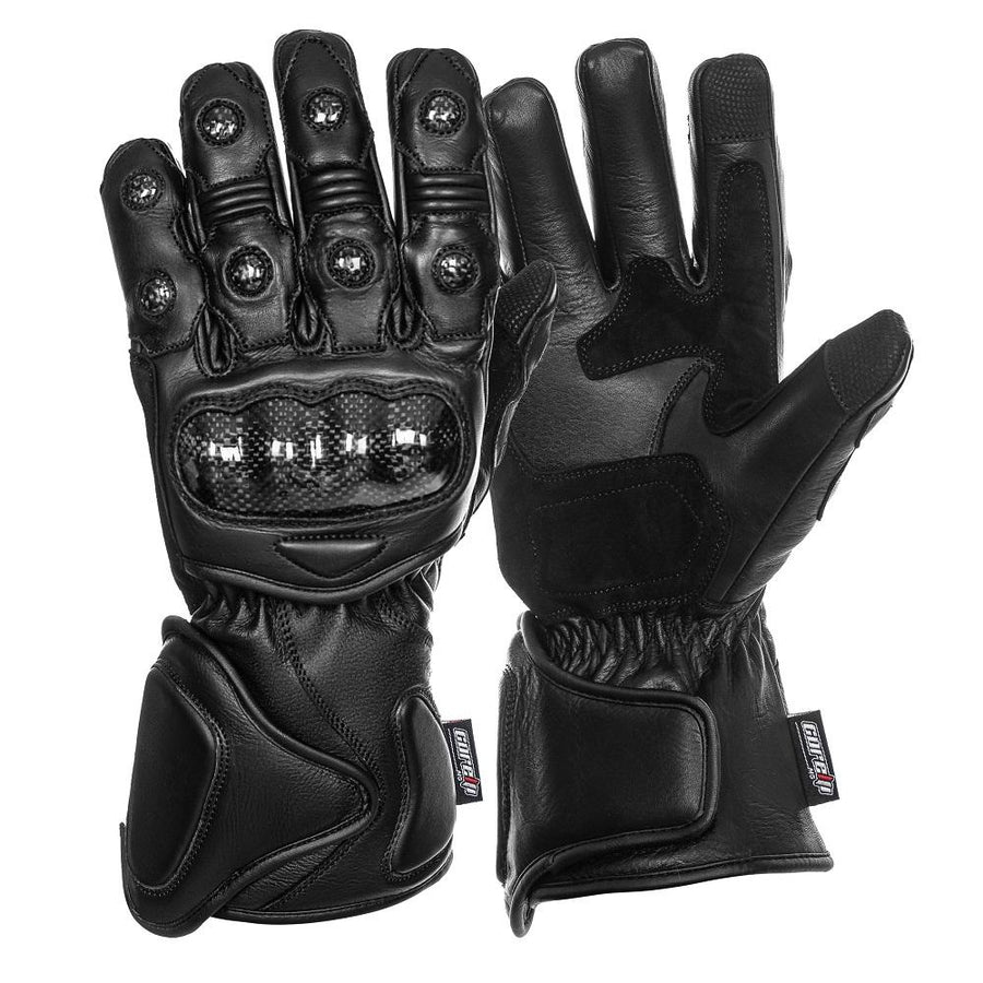 Corelli MG Taurus black winter carbon racer leather gloves, genuine cowhide leather, front and back photo