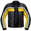 Corelli MG legacy black yellow white motorcycle racing leather jacket, genuine cowhide leather, removable CE protectors, removable inner lining, pockets, YKK zippers, open photo